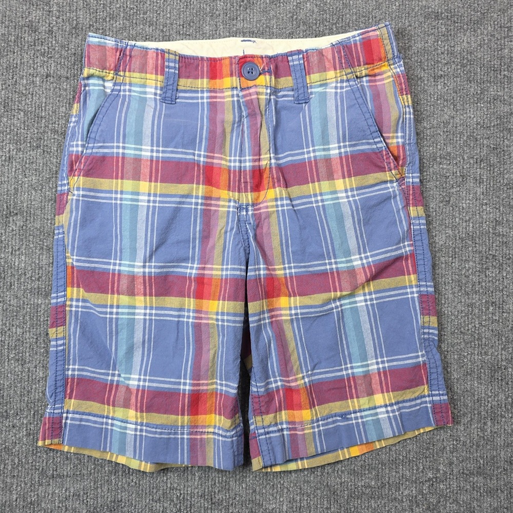 Gap Kids Chino Shorts Boys 10 Blue Plaid Flat Front Adjustable Waist Casual